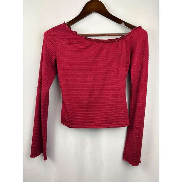 Women’s Princess Polly Medium Red Ruched Long Sleeve off the Shoulder Shirt - Picture 2 of 7